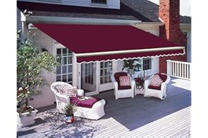 NAIMP Wine Red DIY Manual Patio Awning, Retractable Gazebo Outdoor Canopy, Garden Sun Shade Shelter Canopy Gazebo with Hand Crank, Anti-UV and Waterproof Retractable Manual Awning, 3m x 2.5m