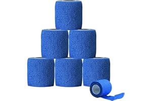 HTRTRR 6 Rolls of Elastic Cohesive Tape 4.5M x 5CM, Breathable & Flexible First Aid Wrap for Sports Injuries, Wrist, Ankle, Muscle Recovery – Tearable & Latex-Free - Navy Blue