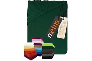 npluseins klassisches Jersey Spannbetttuch - vielen Farben + Größen - 100% Baumwolle 159.192, 90-100 x 200 cm, dunkelgrün