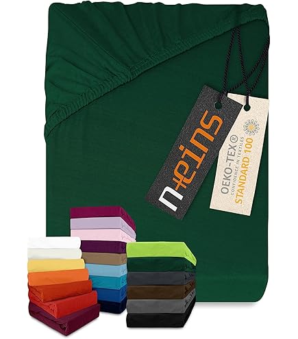 VelvetHome Hoeslaken, 180 x 200 cm, 100% gekamd katoen, 165 g/m², beddengoed tot 25 cm matrashoogte, jersey, mooie kleur, donkergroen, 180 x 200 30