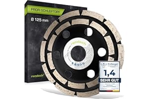 Profi Diamant Schleiftopf 125 mm für Beton, Stein, Fliesenkleber uvm. - Beton Schleifscheibe 125mm für Winkelschleifer | rendech® Markenqualität