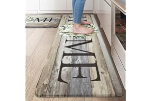 KIMODE Anti Fatigue Mats for Kitchen Floor,Farmhouse Rugs Sets of 2,Cushioned Carpet Non Slip for Laundry,Wide Memory Foam Runner for Sink Office,Grey 20"x47"+20"x32"