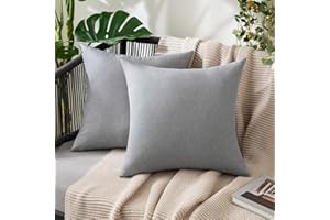 MIULEE 2er Set Wasserdicht Kissenbezug Outdoor Sofakissen Dekokissen Modern Kissenbezüge Dekorativ Kissenhülle Deko aus Polyster Leinen-Optik für Garten Sofa Wohnzimmer Bett 45x45 cm Hellgrau