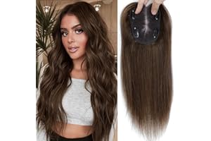 LASUNORK Hair Toppers for Thinning Hair Women Real Hair,Human Hair Toppers for Women with 10 * 12cm Swiss Base Hair Pieces for Women 12 Inch Hair Topper 40g - Medium Brown