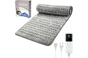 Fwiull 43x84cm Heating Pad, heizkissen mit Abschaltautomatik, Elektrisches Heizkissen zur Schmerzlinderung Überhitzungsschutz, Heizkissen 9 Heizstufen und 4 Timer mit LED-Display, Grau