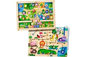 TYMOKCALL Labyrinthe magnétique 2 en 1 pour Voiture - Tableau de comptage magnétique Alphabet - Puzzle en Bois Double Face - Jouet préscolaire Montessori (Zoo, Taille Unique)