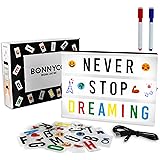 BONNYCO Light Box con 400 Lettere, Simboli e Emoji, con USB Lavagna Luminosa con Lettere Luminose Idee Regalo per Compleanno 