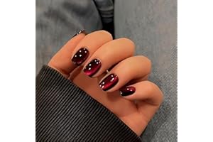 DMQ Red Cat Eye Press on Nails Short, 30Pcs Dark Red Glitter False Nails Square, Sparkly Glitter Soft Gel Fake Nails, Burgundy Goth Bling Stick on Nails with Glue for Women Holiday Decoration