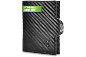 GENTO DESIGN GERMANY GenTo® SMARTLET portfel Slim Wallet – portfel z przegródką na monety i bez – certyfikat TÜV ochrony RFID NFC – mały mini portfel, cienkie wąskie etui na karty dla mężczyzn i kobiet, w zestawie pudełko na prezent, Czarny w?giel, Ohne Münzfach