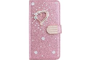 BLOTECH Portafoglio per Samsung Galaxy A50 A50S A30S Glitter Custodia Libro Pelle con 3D Little love Wallet Flip Cover Case Or Rose PU Brillantini Strass Cristallo Stand Carta Slot Lady Girl Phone Case