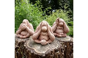 Garden Mile® 3 Piezas de Monos sabios, Efecto de Piedra, decoración de jardín | Estatuas de jardín Grandes sin oír Malvado, no Hablar, no Ver Malvado de Resina | 3 sabios orangutanes