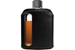 Ragproper Flasque en cuir pour homme et femme – Flasque à whisky et liqueur durable, housse en cuir véritable de qualité supérieure, bouteille en verre idéale – Double Shot 240 ml, noir