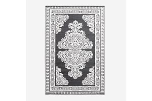 HOMESCAPES Luxury Outdoor Rug for Garden, Patios Waterproof Black and White Outdoor Mat Carpet Reversible Plastic Picnic Rug Motif Persian Pattern - Eco-Friendly & Expertly Crafted - Seamless