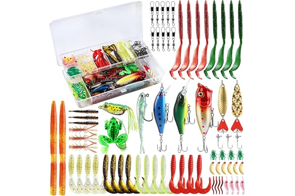 71 st fiskedrag kit, fiskeutrustning låda fiskbeten | Inklusive vevbeten för bas, sötvatten och saltvatten, fisketillbehör fiskeutrustning, fiskegåvor för män pappa