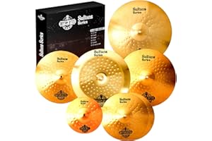 RHYTHM BYTES Beckenset Schlagzeug | 7-teiliges Beckenpack beinhaltet 14" HiHat becken, 16" Crash-becken, 18" Crash, 20" Ridebecken, Bonus 10" Splash und 18" China-Becken | Sultans Series Cymbal Pack