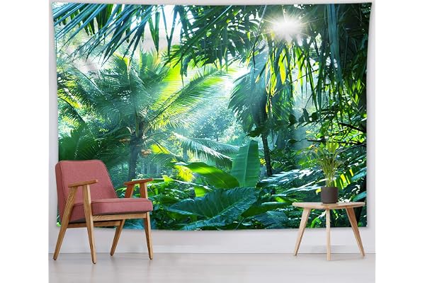 LB 235x180cm Tapisserie Murale Jungle Tenture Murale Feuille de palmier tropical Couverture Murales Plante botanique verte Tapisseries Decoration Murales pour Maison Salon Chambre Dortoir