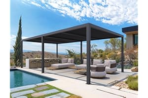 PURPLE LEAF Pergola Bioclimatique 7,39 x 3,68 m Pergola Aluminium Lames Orientables Superficie 27,19 m² Tonnelle de Jardin Exterieur Belvédères pour Patio Terrasse Exterieur, Gris