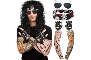 ‎MILDISO Perücke 80er Jahre Vokuhila für Herren & Damen Fasching Karneval Perücken Schwarz Locken Hippie Rocker 70er Jahre Heavy Metal Kostüm Mullet Mottoparty Halloween Wig Perücke DE058B