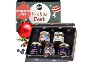 Gepp's Feinkost Weihnachts-Geschenk Frohes Fest I Mini 5er Geschenkset Weihnachten mit köstlichen Delikatessen I Mit Glühwein Gewürz, Fruchtaufstrich, Bruschetta-Dip & Sauce in Winter-Editionen