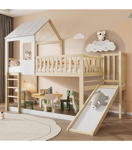 Lit Cabane Enfant 90x200cm Mi-Hauteur Avec Échelle Étagère - Toit Fenêtre Rose/Verte Sans Matelas
