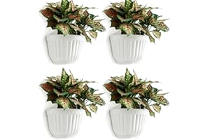 ORIMERC 4 Pack Plastic Wall Plant Pots Vertical Garden Living Wall Mounted Window Hanging Basket Fence Planters Indoor Outdoor for Plants Flowers Kitchen Herbs Holder with Drainage Water Reservoir Decor White