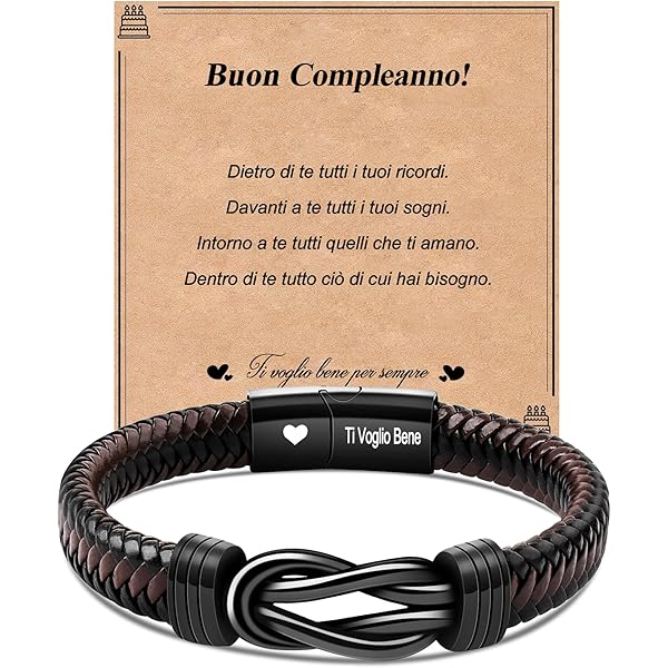 CheersLife Bracciale In Pelle Per Uomo - Regalo Compleanno Per Marito, Figlio, Padre, Nero