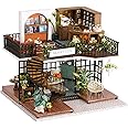 Spilay DIY Miniature Dollhouse Wooden Furniture Kit,Handmade Mini Crafts Modern Villa Model with Dust Cover & Music Box,1:24 Scale Creative Doll House Toys (LV001) (Forest Teashop)