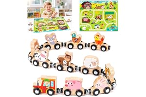 Montessori Spielzeug ab 1 2 3 Jahre: Magnetic Zug Holzspielzeug ab 1 2 Jahre Motorikspielzeug ab 1 Jahr, Holzeisenbahn Kinderspielzeug ab 2-3 Jahre Baby Geschenk 1 2 3 Jahre Geburtstag Junge Mädchen