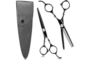 HEMIKS Ciseaux Coiffure, 3Pcs Kit Ciseaux Coiffure Professionnel Ciseaux Effileur avec Etui de Protection, 6,7 Pouces Ciseaux Desepaississant Cheveux pour Débutant Maison Salon