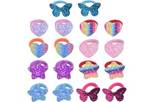 AvoDovA Pferdeschwanz-Halter für Kinder und Mädchen, 8 Paar nahtlose Haarbänder, weiche kleine elastische Haargummis, Glitzer, Herz-, Schmetterling- und Sternmuster