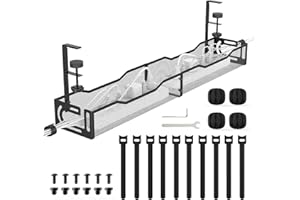 WUHUIXOZ Plateau de Gestion de Câbles 64 cm de Largeur pour Bureau - avec Plateau de Rangement Supérieur, Réglable de 1 à 5 cm, Organisation des Câbles, Cache-Câbles, pour Bureau ou Télétravail