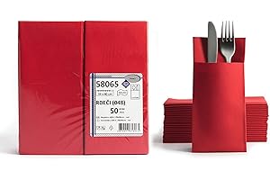 AROBA Airlaid, 100 tovaglioli di posate, simil-tessuto, con fessura, 40 x 40 cm, 1/8 piegati, di alta qualità, colore rosso
