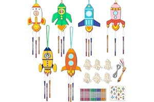 NOURDOM 12 Stück Raketen Windspiel Bastelset Kinder Holz DIY Weltraum Geburtstag Party DekorationKlangspiele Set Kindergeburtstag Klangspiele Holzbastelsets Deko Garten Kreative für Jungen Mädchen