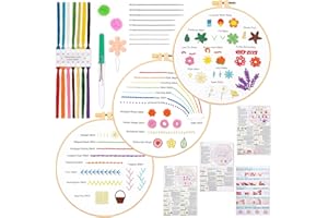 JSRQT 3 Pezzi Ricamo Starter Kit Motivo a Floreale Set da Ricamo per Principianti Kit Mezzo Punto Ricamo per Adulto Embroidery Kit Bambini Punto a Croce Kit Punto Croce Prestampato Cucire Accessori