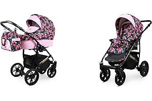 Babylux Miracle Baby Stroller 2in1 Deep And Stroller con Accesorios Ajustable y Plegable Construcción de Aluminio Liviano 2 Opciones de Montaje E Impenetrables Candy Hibiskus