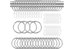 LONGHONEYSONG 40 Stück Silber Metall Gardinenringe mit S Haken, Vorhang Ringe mit Haken, Vorhangringe, Duschvorhang Haken, Gardinen mit Haken Silber, Gardinenhaken für Ringe, Gardinenhaken, Vorhang Silber(Silber)