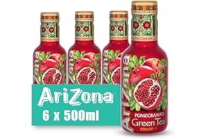 Arizona, Green Tea & Pomegranate, Deliziosa Bevanda al Tè Verde con l'Aggiunta di Melograno, Gusto Dolce e Delicato, Ideale da Gustare in Ogni Momento, Senza Aromi, Coloranti, 6 Bottiglie PET 500ml