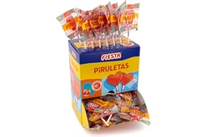 FIESTA Piruletas Caramelo con Palo en Forma de Corazón Sabor Cereza - Caja de 80 unidades