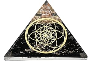 AMAZING GEMSTONE Piramide orgonica di tormalina nera per protezione da campi elettromagnetici e energia negativa | Piramide di cristallo di tormalina nera naturale (Fiore della vita - Sacro)