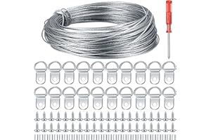 DAJMAIEZ Cable Acero Inoxidable para Colgar Cuadros, Cuerda de Alambre de 30 m, Cuerda de Acero Inoxidable para Colgar Fotos Cuadros Espejo, con Gancho de Anilla en D, Fundas de Engarzadoe, Tornillos