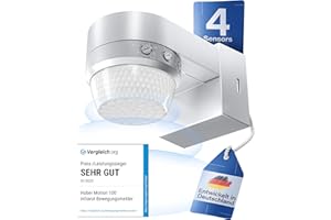 HUBER Motion 100 czujnik ruchu na podczerwień 360° z 4 czujnikami i soczewką Fresnela – czujnik ruchu IP65 nadaje się do LED I z ochroną przed wnikaniem i ograniczeniem obszaru, montaż na