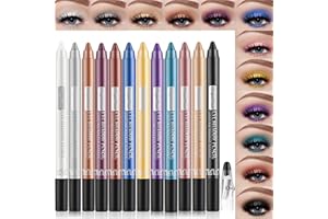 Petansy Professionelles Make-up-Augenstift-Set, 12 Stück farbige Lidschatten-Stick und Eyeliner-Bleistift, langlebig, wasserdicht, Glitzer, Perlglanz, Lidschatten, Make-up-Geschenk für Frauen