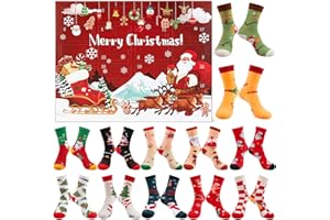 Joxessaien 12 Paare Weihnachtssocken Damen Adventskalender 2025, Kuschelsocken Frauen (Größe 35-42), Flauschige Socken Weihnachtskalender, Geschenke für Weihnachten Erwachsene