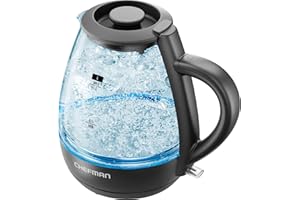 Chefman 1L Electric Tea Kettle with LED Lights, Automatic Shut Off, Removable Lid, Boil-Dry Protection, Hot Water Electric Kettle Water Boiler, Electric Kettles for Boiling Water
