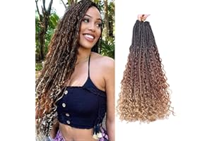 WoWCFyyds 8 Packs Crochet Braids Hair Extensions 18 inch Goddess Box Braids Crochet Hair Bohemian Hippie Braids Extensions with Curly Ends Synthetic Crochet Hair Extension for Black Women（1B/30/27）