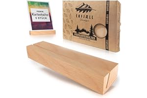 EKFJAELL Kartenhalter Holz 15x3,3x2 cm natur mit angeschrägtem Schlitz aus Buchenholz (6er-Set), extra schwer & stabil - als Fotohalter, Postkartenständer, Menükartenhalter, Holz Tischkartenhalter