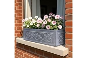 IDEALIST Outdoor Window Box 50cm | Lazio Planter | Heritage Garden Pots with Drainage Holes | Leaden Grey Lattice Windowsill Planter L50 W17 H17 cm, 7 litres