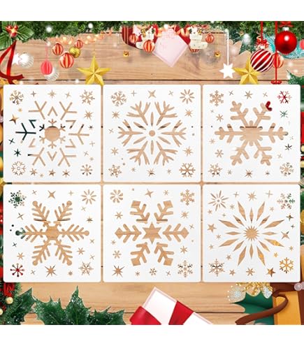 12 Pochoirs Noël Réutilisables – 15x15cm, Motifs Sapin, Renne, Flocon, Bonhomme De Neige, DIY