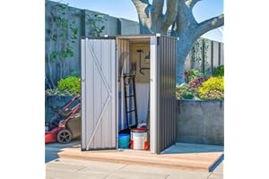 BIRCHTREE 2.6X2.9FT Outdoor Garden Shed Metal Storage Cabinet with Stainless Steel Latch, Aluminium Frame, Scratch-Resistant Film, Waterproof Tool Storage for Backyard Patio or Wheelie Bin Shed Grey