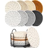 Effectyou 8 Pcs Drink Coasters with Holder, 8 Colors Absorbent Coasters for Drinks Minimalist Cup Coasters Cotton Coaster Set